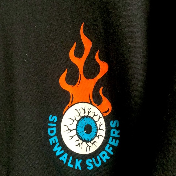 City Streets Sidewalk Surfers Eyeball Flames T-shirt Black Long Sleeve Size S - Picture 4 of 5